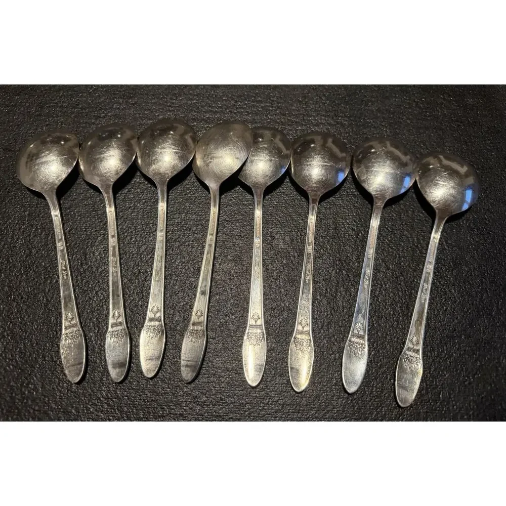 Vintage 1847 Rogers Bros First Love Silverplate Bouillon Soup Spoons Set of 8 IS